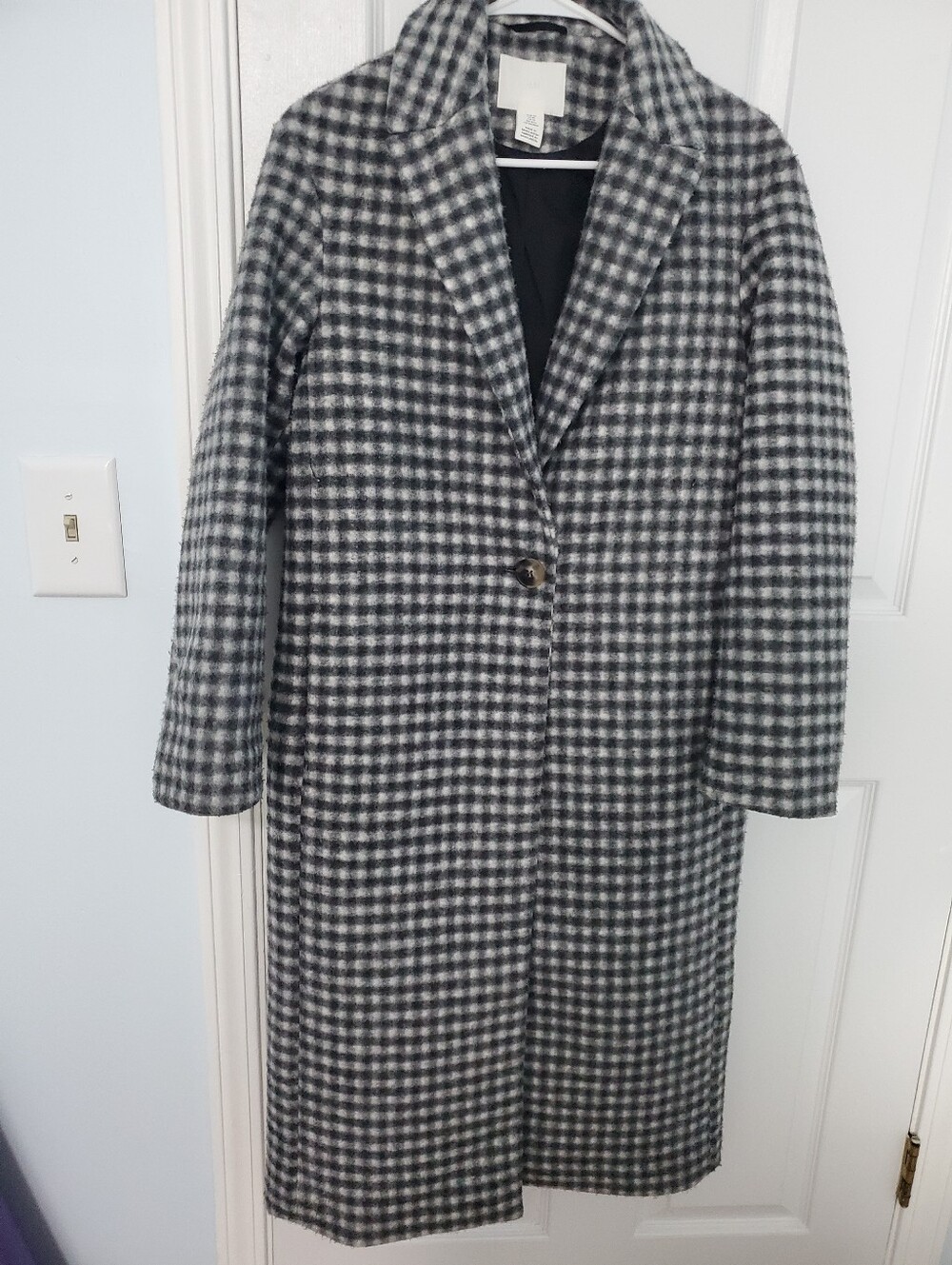H&M Black & White Checked Long Coat